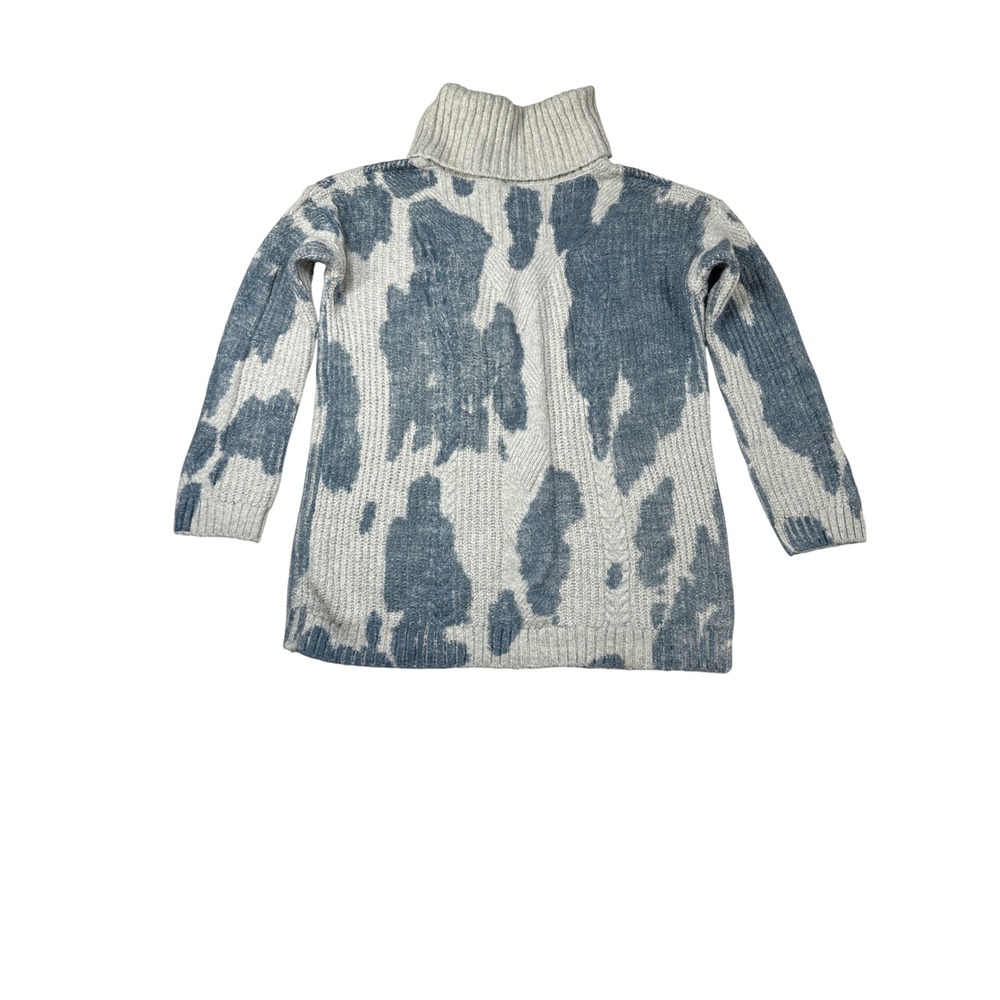 Pilcro Anthropologie Blue Cream Abstract Cable Knit Turtleneck Sweater Medium - Picture 4 of 9